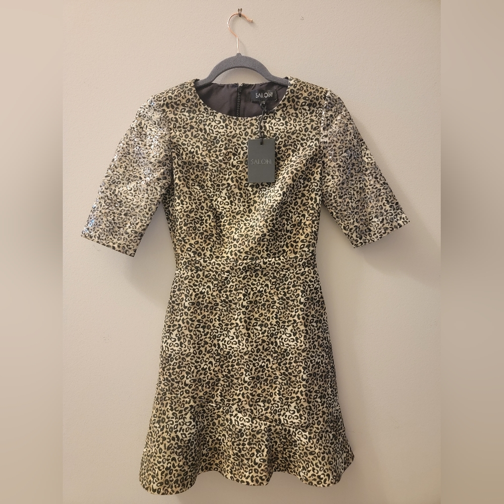 Saloni Cocktail Dress, Size 2 NWT, Sequin Sleve
